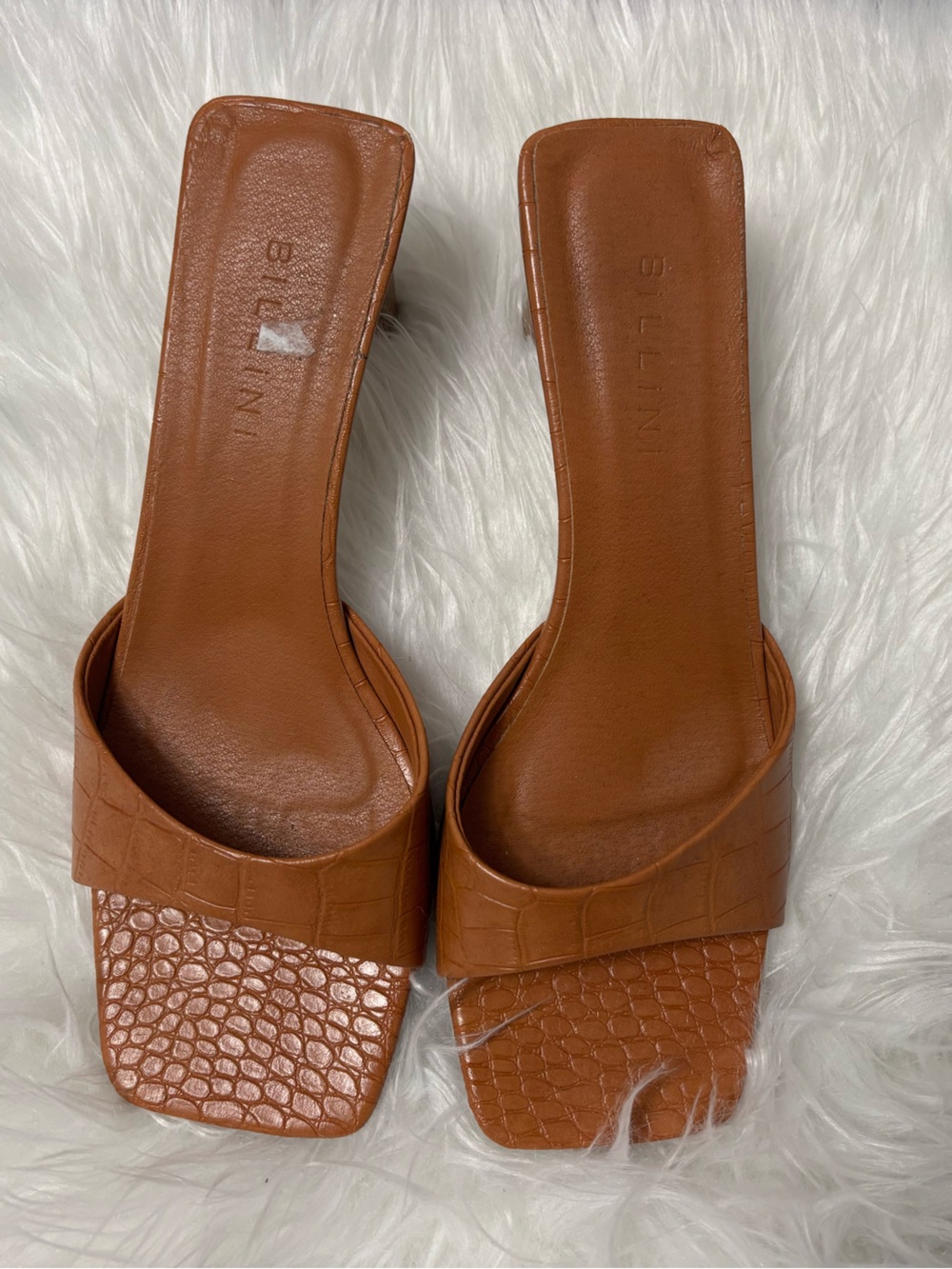 Billini Cognac Croc-Embossed Square Toe Slide
